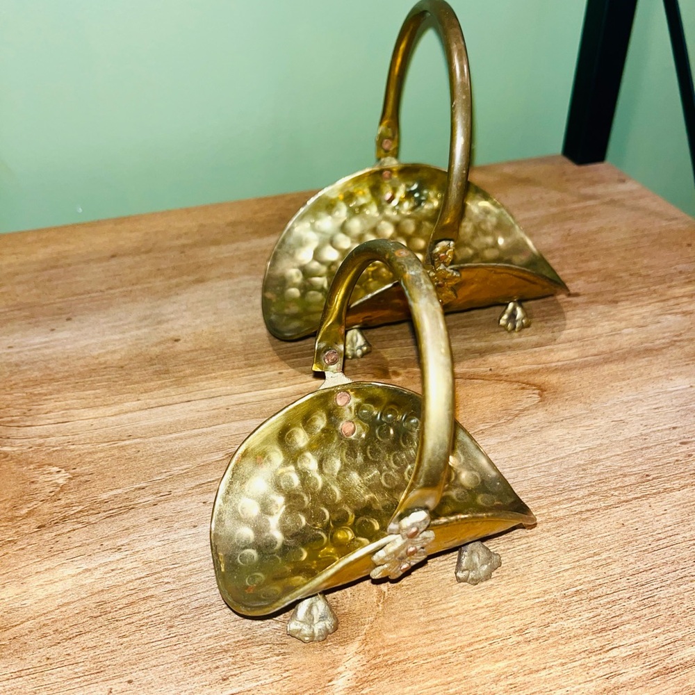 Vintage Pair of Hammered Brass Mini Log/Magazine Holder